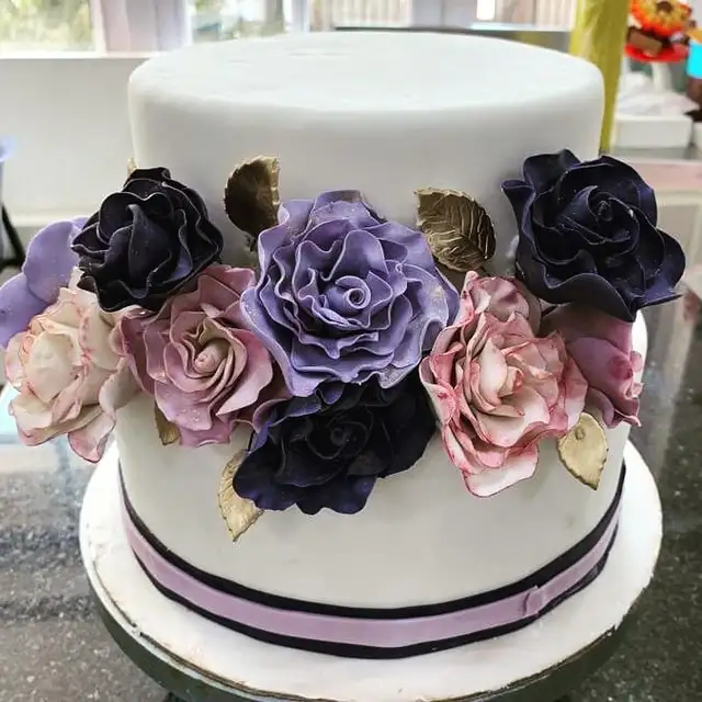 Purple Floral Wedding Cake